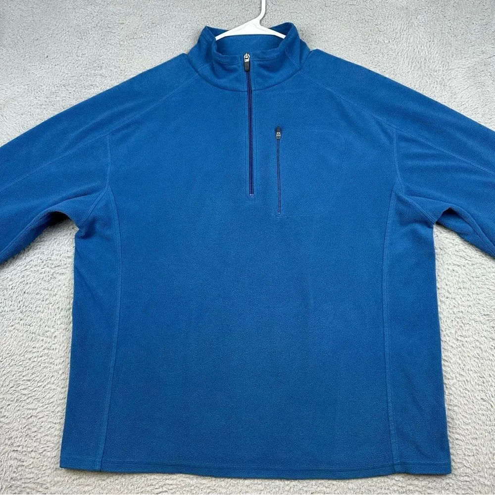 LL Bean Fleece Sweatshirt Mens Large Blue 1/4‎ Zip Pocket Outdoor Hiking Camp